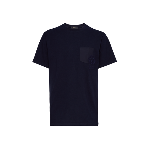 Dark Navy round-neck T-shirt, "ZILLI Crest" embroidery