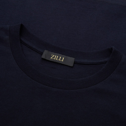 Dark Navy round-neck T-shirt, "ZILLI Crest" embroidery