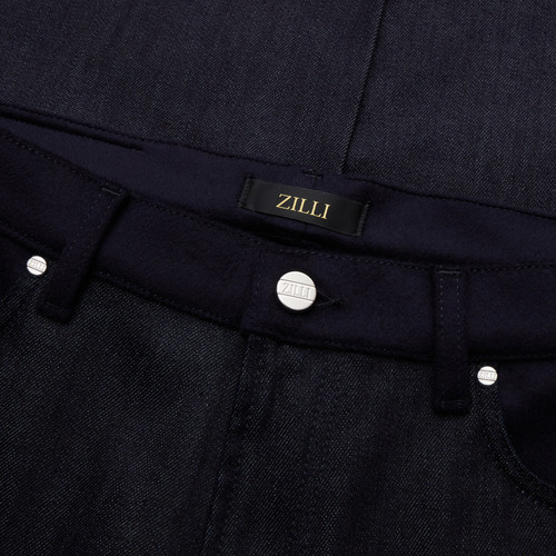 Dark navy regular fit 5 pockets jeans, calfskin patch