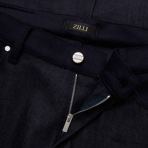 Dark navy regular fit 5 pockets jeans, calfskin patch