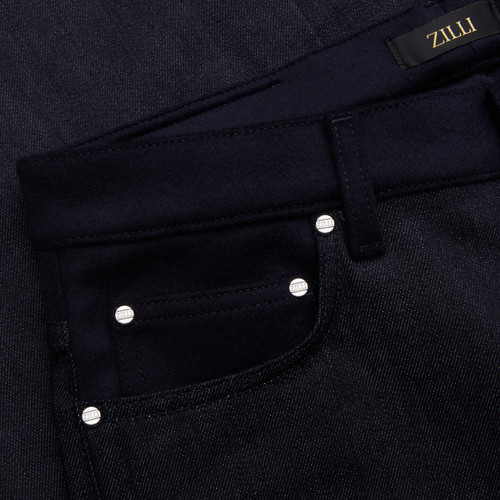 Dark navy regular fit 5 pockets jeans, calfskin patch