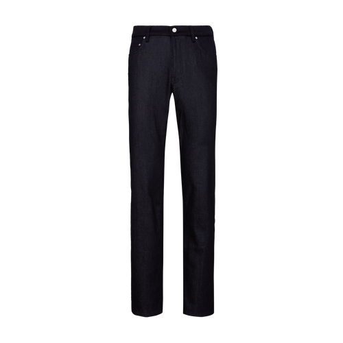 Dark navy regular fit 5 pockets jeans, calfskin patch