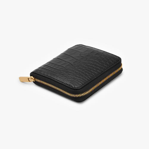 Crocodile black zip around wallet, small size