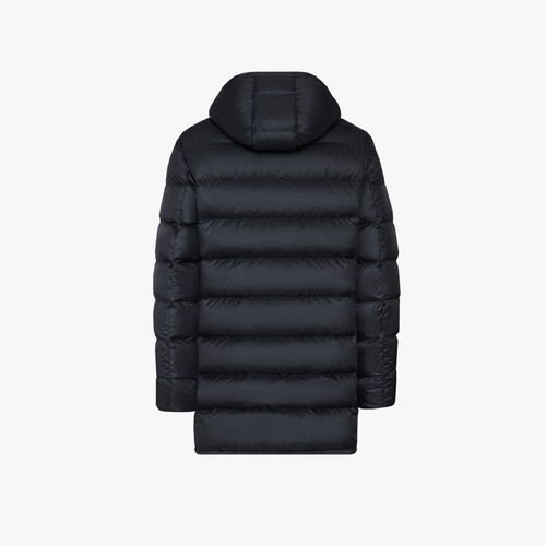 Black long padded coat, removable hood