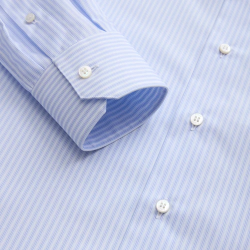 Light blue formal "striped" shirt, topstitched collar with buttons