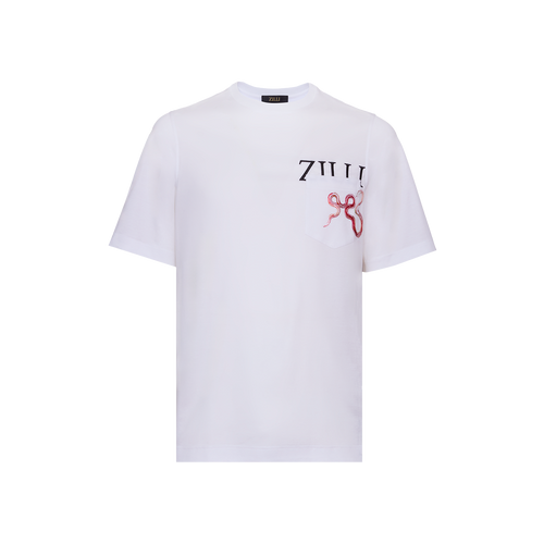 T-Shirt blanc, broderie " Snake