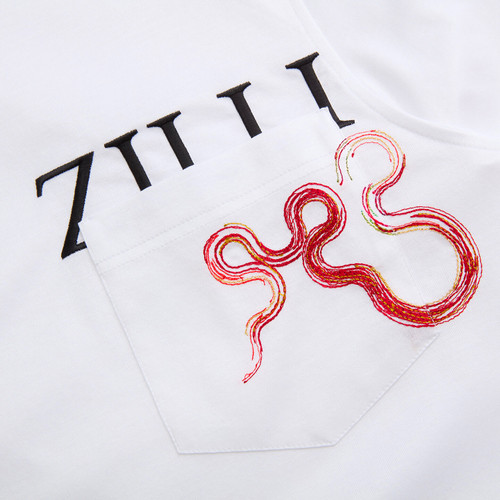 T-Shirt blanc, broderie " Snake