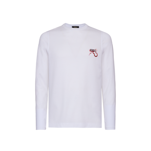 T-Shirt blanc, manches longues, broderie " serpent ".
