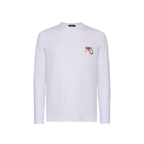 T-Shirt blanc, manches longues, broderie " serpent ".