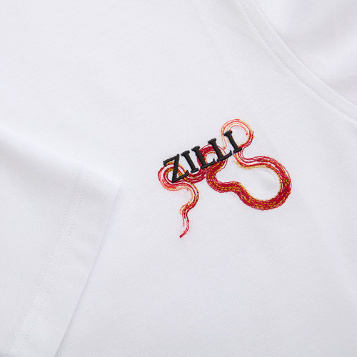 White T-Shirt,  long sleeves, « Snake » embroidery