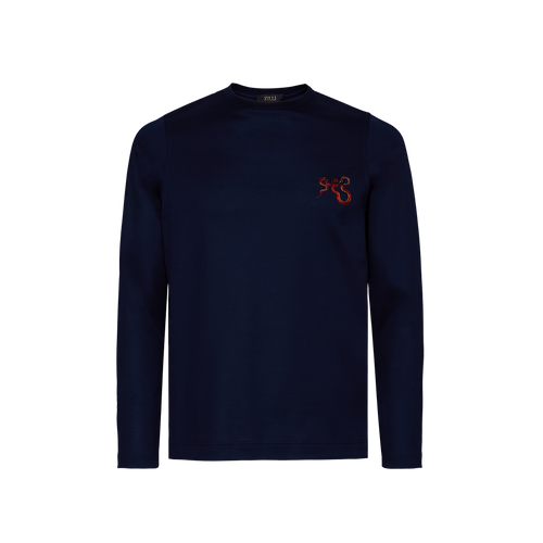 T-Shirt marine foncé, manches longues, broderie " serpent ". T-Shirt marine foncé, manches longues, broderie " serpent ".