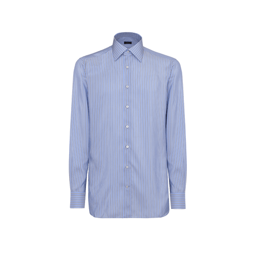 Striped blue and onyx classic silk shirt