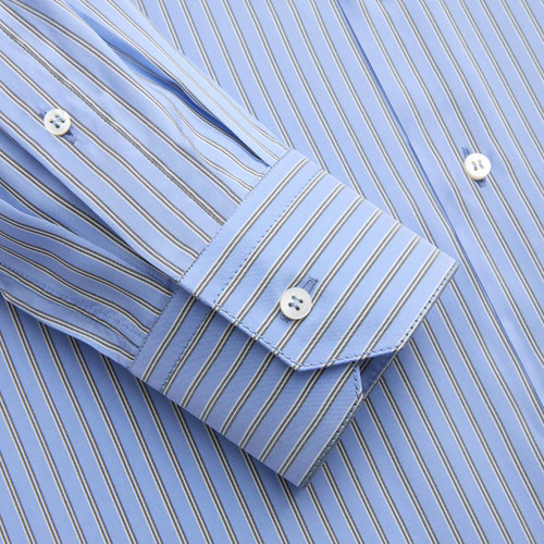Striped blue and onyx classic silk shirt