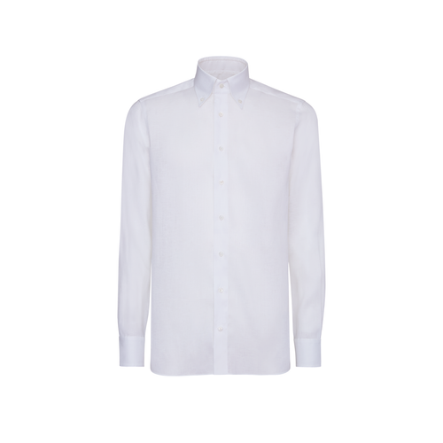 White classic plain shirt "Voyageur", button-down collar