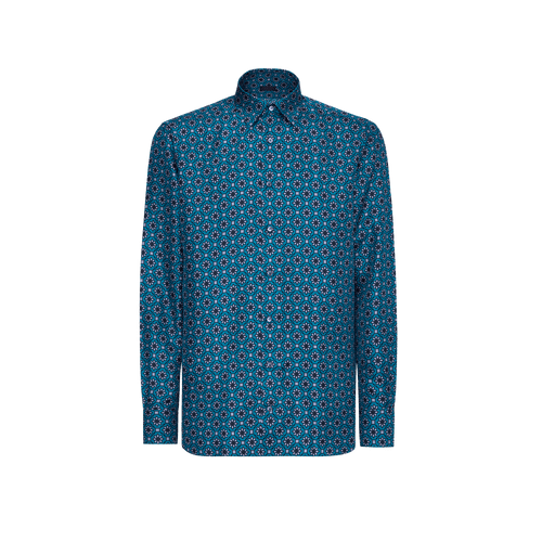 Smoke blue classic shirt, "Floral" pattern