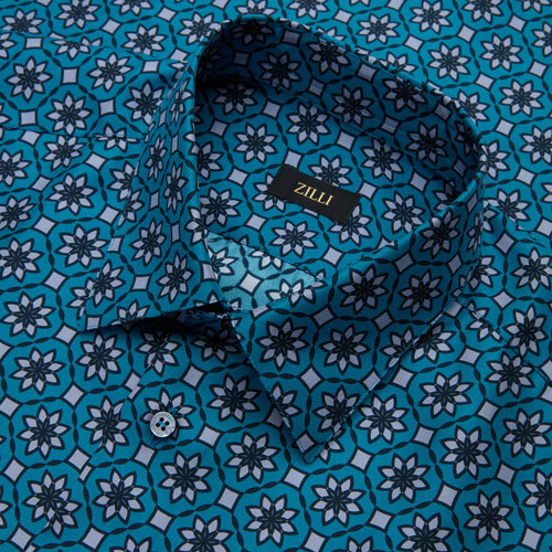 Smoke blue classic shirt, "Floral" pattern