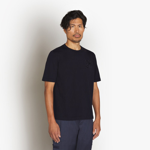 Navy blue round neck sweater, "Big Lion" embroidery