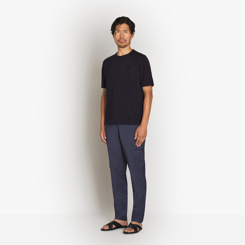 Navy blue round neck sweater, "Big Lion" embroidery