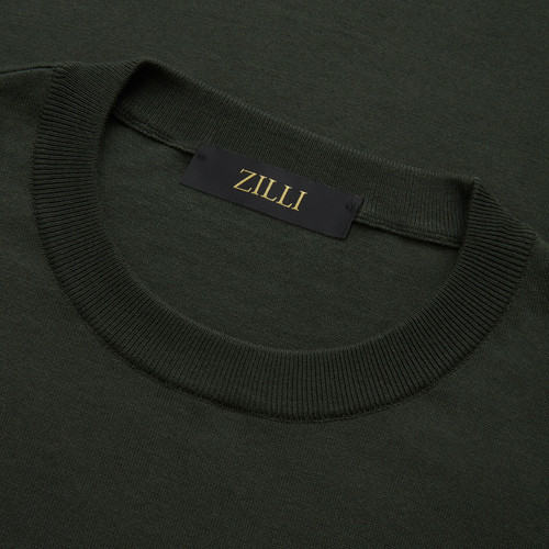 Deep military round neck sweater, "Big Lion" embroidery