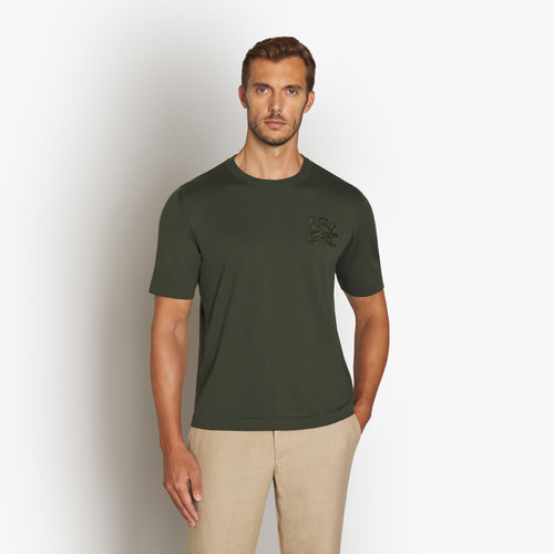 Pull col rond vert militaire, broderie "Big Lion"