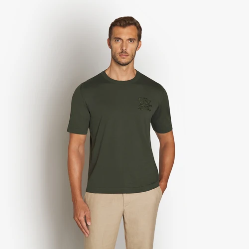 Deep military round neck sweater, "Big Lion" embroidery