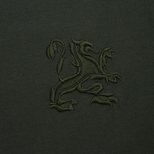 Deep military round neck sweater, "Big Lion" embroidery