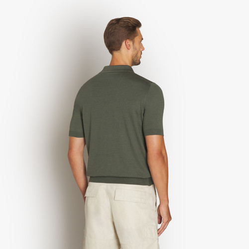 Deep military zipped polo, ribbon stitching 