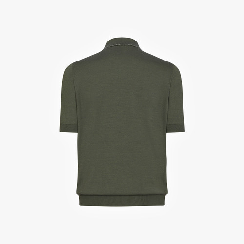 Deep military zipped polo, ribbon stitching 