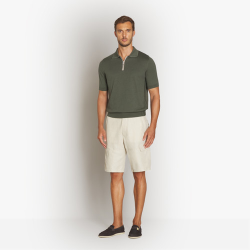 Polo militaire profond zippé, surpiqûres ruban 