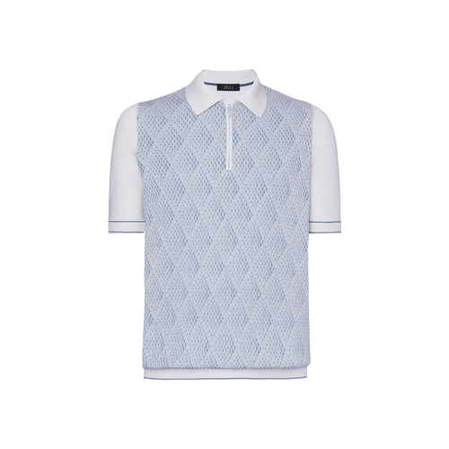 Natural white zipped polo, "Shaded Argyle" 