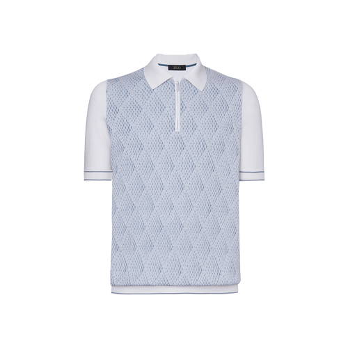 Polo zippé blanc, "Shaded Argyle" 