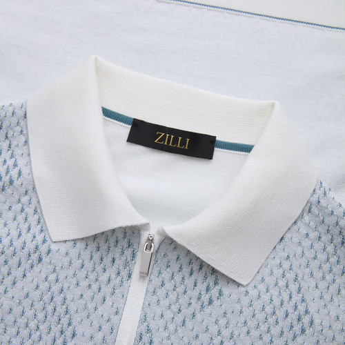 Polo zippé blanc, "Shaded Argyle" 