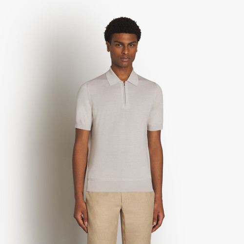 Pale fawn zipped polo, "Lion piquet" Pale fawn zipped polo, "Lion piquet"