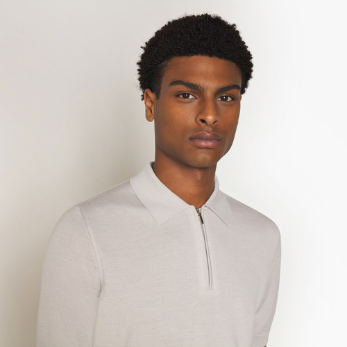 Pale fawn zipped polo, "Lion piquet" Pale fawn zipped polo, "Lion piquet"