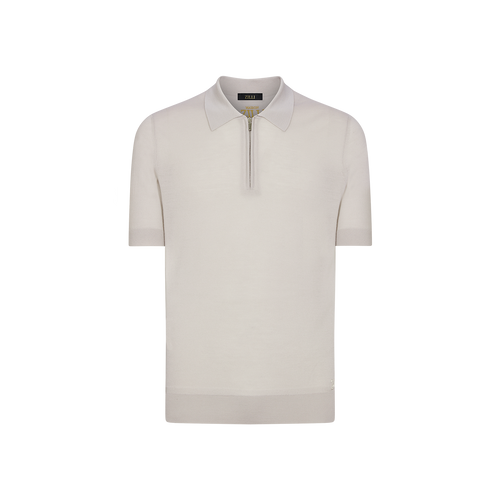 Pale fawn zipped polo, "Lion piquet"