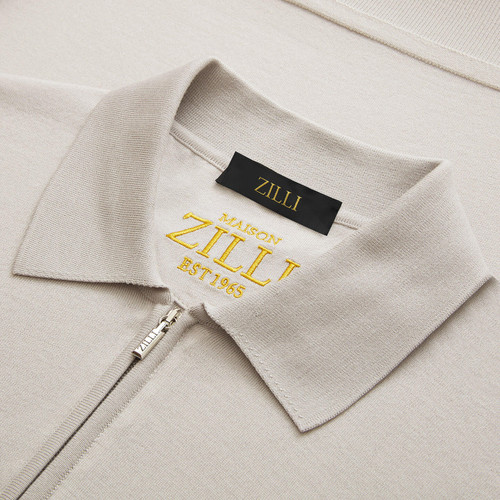 Pale fawn zipped polo, "Lion piquet"