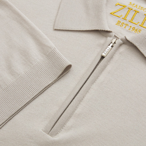 Pale fawn zipped polo, "Lion piquet"