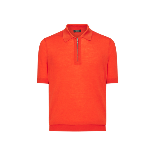 Polo zippé orange foncé, "Lion piquet"