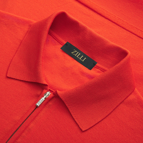 Burnt orange zipped polo, "Lion piquet"