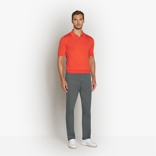 Polo zippé orange foncé, "Lion piquet"