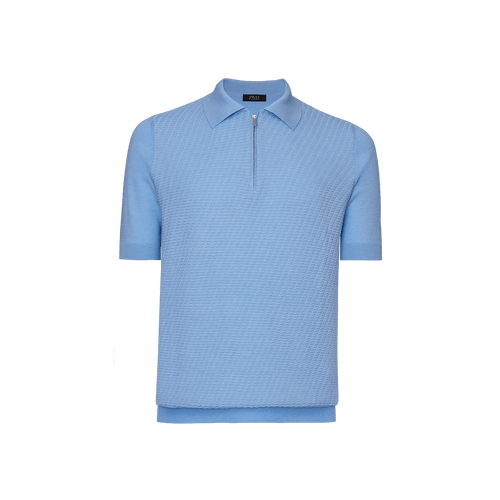 Pale blue onyx zipped polo, "Basket" 