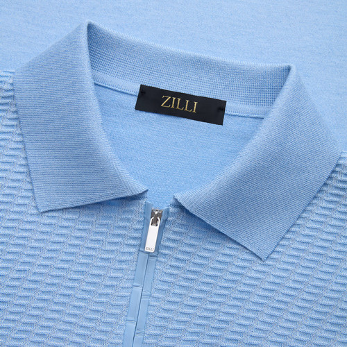 Pale blue onyx zipped polo, "Basket" 