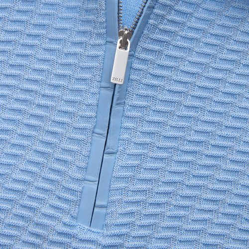 Pale blue onyx zipped polo, "Basket" 