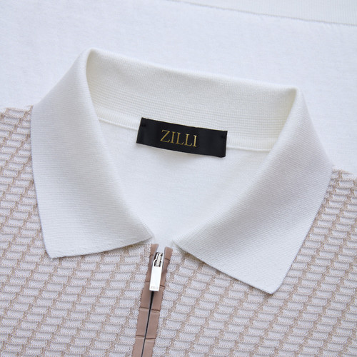 Natural white zipped polo, "Basket" 