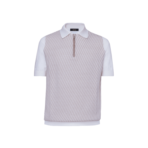 Natural white zipped polo, "Basket" 