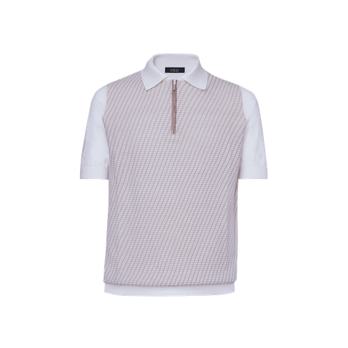 Natural white zipped polo, "Basket" 