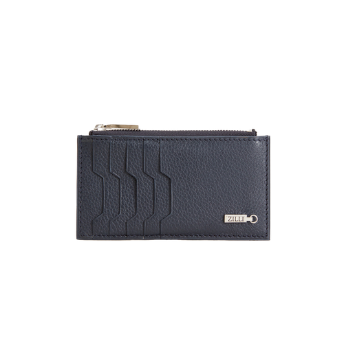 Navy blue grained calfskin credit card holder with zipper Navy blue grained calfskin credit card holder with zipper