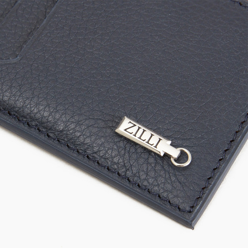 Navy blue grained calfskin credit card holder with zipper Navy blue grained calfskin credit card holder with zipper
