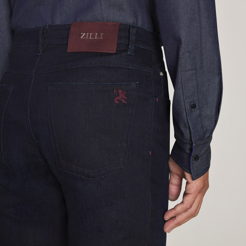 Navy blue jeans, slim fit, "Italien Denim", "Lion" embroidery 