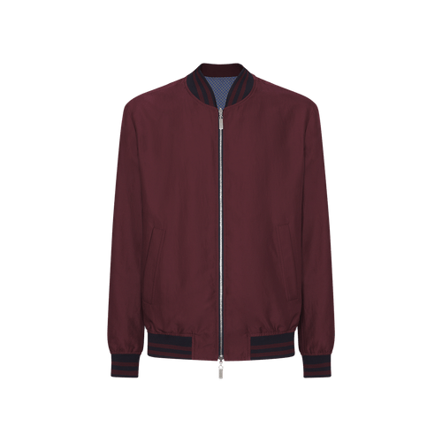 Deep cherry and blue checkered reversible bomber 